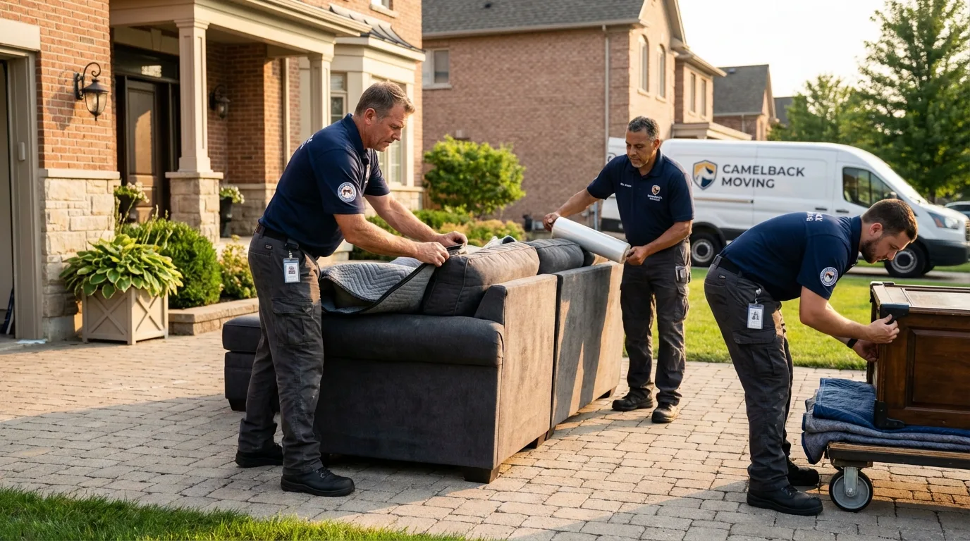 Large estate moving crew wrapping furniture in Chadwicks, NY
